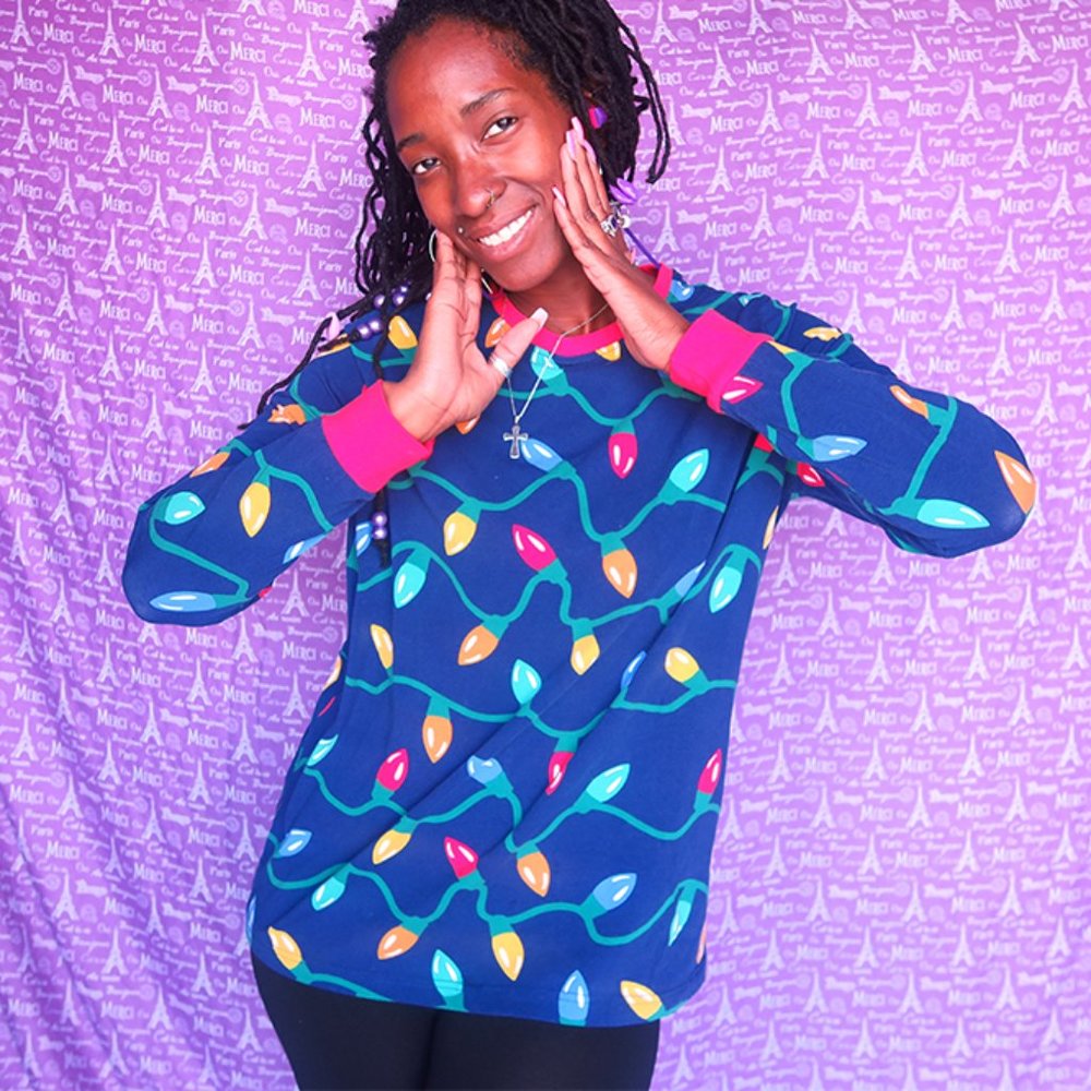 Pajamagram Christmas lights long sleeve xmas holidays top shirt in blue, green M